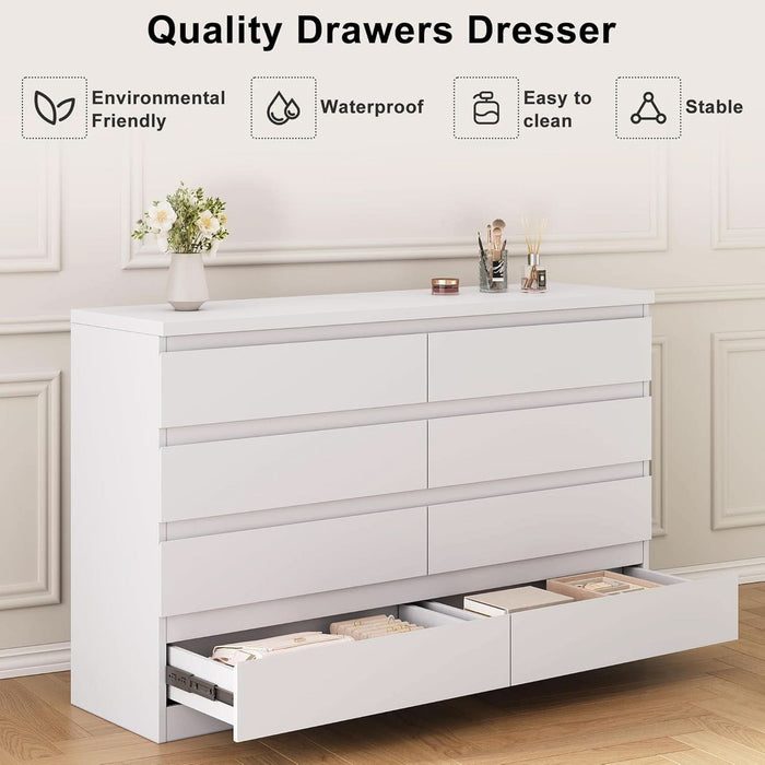 White Solid Wood Eight Drawer Dresser With Deep Storage — ShipItFurniture