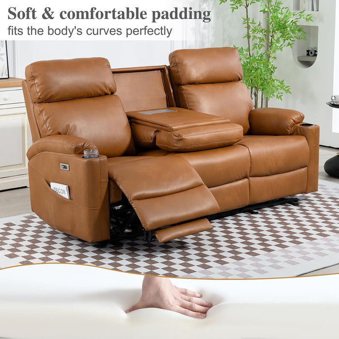 Power Reclining Sofa - 3 Seater Recliner Sofás, PU Leather Sofa, Home Theater Seating with Flipped Middle Backrest, Power Recliner Couch for Living Room(Brown)