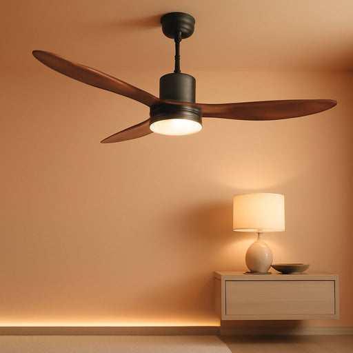 52" Ceiling Fan with Lights Remote Control, 3 Poles for Indoor Outdoor Ceiling Fan with Remote, Reversible Noiseless ETL Motor, 3 Walnut Wooden Blades