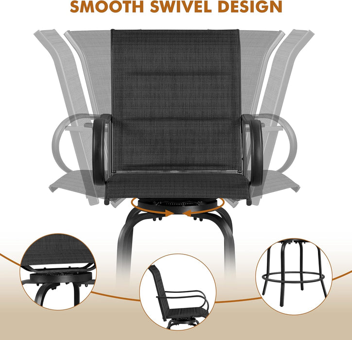 6 Piece Patio Swivel Bar Stools Texteline Chairs with High Back/Armrest/Footrest, All Weather Padded Seating Outdoor Furniture Height Outdoor Chairs for Outside, Lawn & Garden