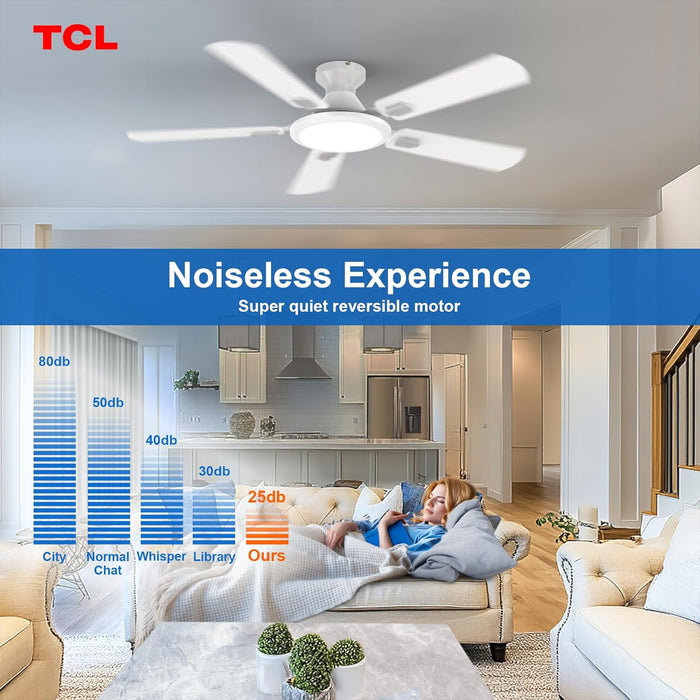 Ceiling Fans with Lights, 52 Inch Low Profile Ceiling Fan with Light and Remote Control, Flush Mount, DC Reversible Motor, Noiseless, 6 Speeds Ceiling Fan for Bedroom (White)