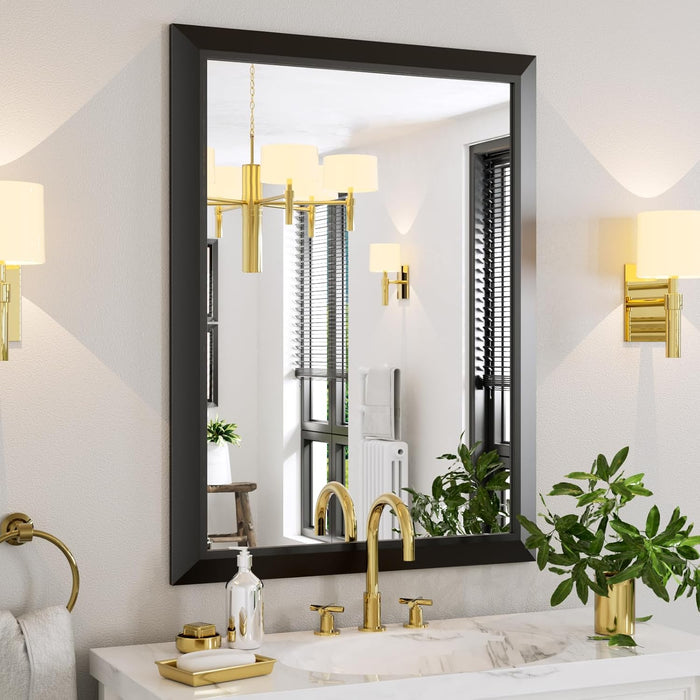 Black Bathroom Mirror, 40X30 Inch Thick Metal Framed Wall Mirrors for over Sink, Bedroom, Living Room, Entryway, Rectangle Wall-Mounted Mirrors(Horizontal/Vertical).