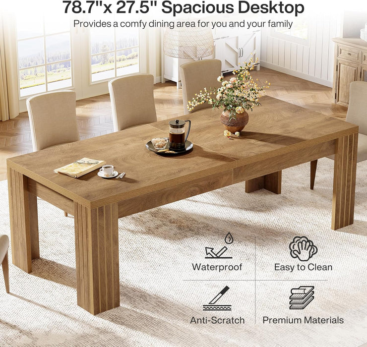Dining Table for 6-8 People, 78.7-Inch Farmhouse Rectangular Kitchen Table with Heavy Duty Legs, Large Long Dining Room Furniture for Kitchen, Living Room, Rustic Brown