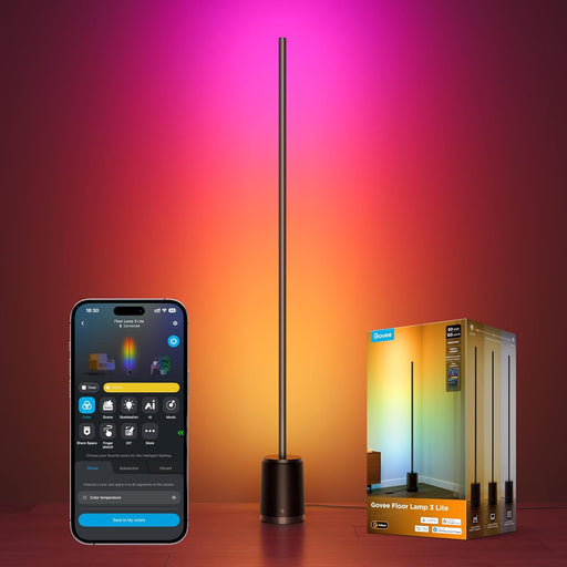 Govee Floor Lamp 3 Lite, Smart RGBIC LED Corner Lamp Compatible with Alexa, Smartthings, Matter, 1400Lm Dimmable Color Changing Tall Standing Light with Music Sync for Living Room Bedroom Gaming Room