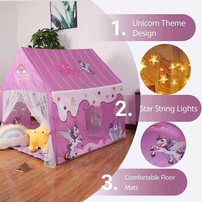 Princess Unicorn Castle Playhouse with Mat – Indoor & Outdoor Large Kids Play Tent for Imaginative Games Girls Toy House Gift Sizes 47×46.8×38.1In