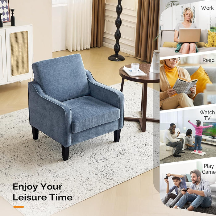 Navy Blue Chenille Mid Century Upholstered Armchair