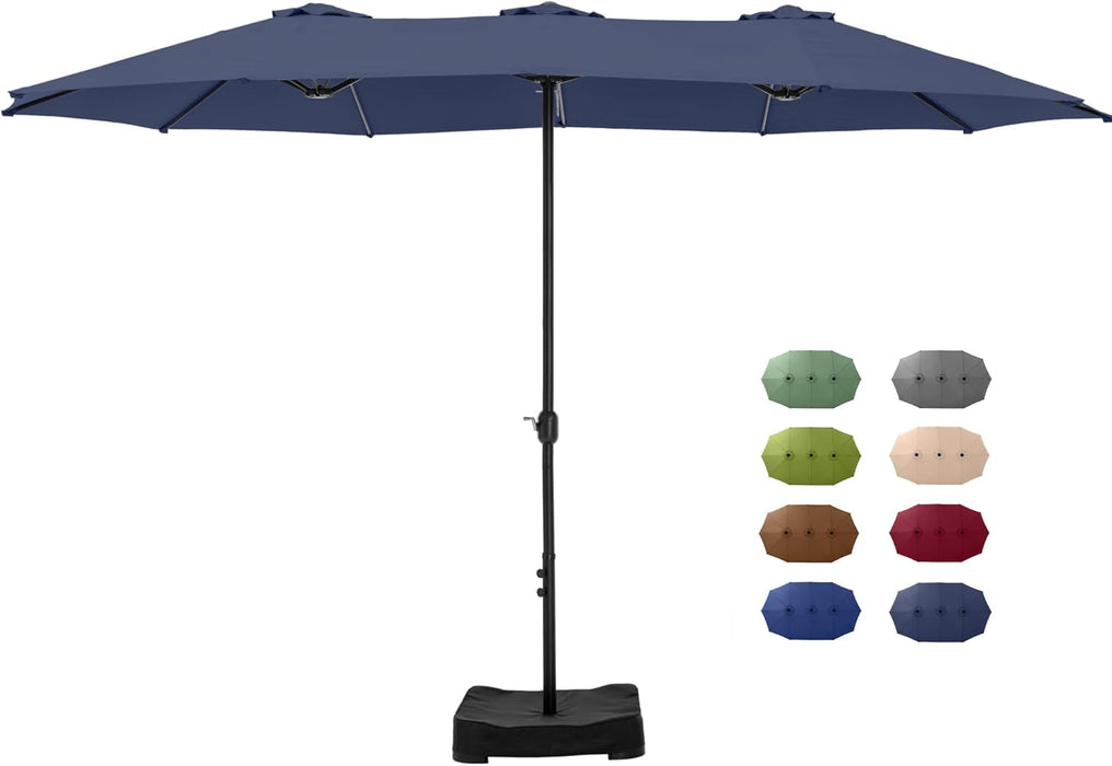 15 Ft Rectangular Patio Umbrella with Base Included, Large Double-Sided Outdoor Table Umbrella with Crank, 1.9" Pole UPF 50+ UV Resistant for Pool Deck Backyard Garden, Navy Blue