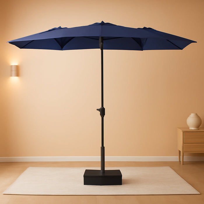 15 Ft Rectangular Patio Umbrella with Base Included, Large Double-Sided Outdoor Table Umbrella with Crank, 1.9" Pole UPF 50+ UV Resistant for Pool Deck Backyard Garden, Navy Blue