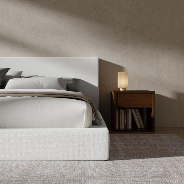 Cloud Upholstered King Bed Frame with Headboard, 5 Inch Foam Padded Platform, No Box Spring, Easy Assembly (Snow White)