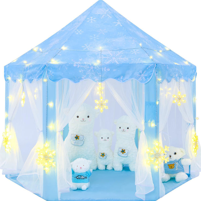 Frozen Princess Tent with Large Snowflake Lights for Girls Age 4-7, Kids Play Tent for Girls Indoor, Princess Castle Playhouse for Toddlers, Blue Frozen Toy 55X53 Inch