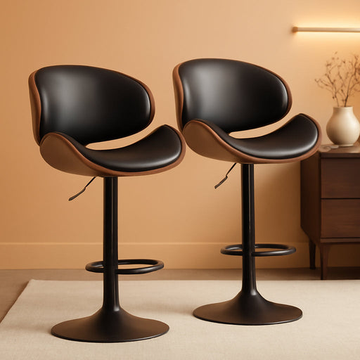 Bar Stools for Kitchen Swivel Bentwood Barstools,Set of 2,Black PU | Modern PU Leather Upholstered Bar Chairs with Footrest, Bentwood Bar Stool for Kitchen, Bar, Dining Room