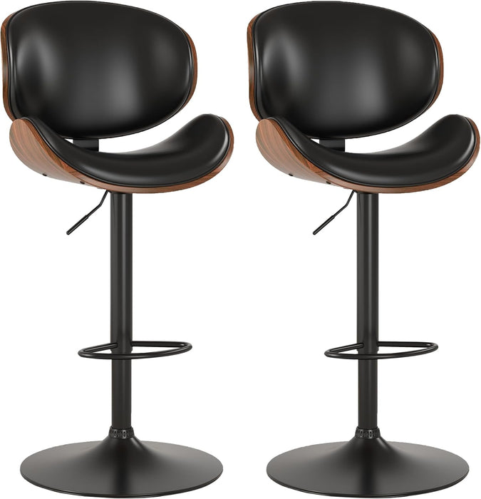 Bar Stools for Kitchen Swivel Bentwood Barstools,Set of 2,Black PU | Modern PU Leather Upholstered Bar Chairs with Footrest, Bentwood Bar Stool for Kitchen, Bar, Dining Room