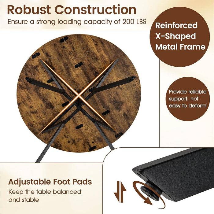 Folding Dining Table for 4, 47" round Kitchen Table for Small Space | Drop Leaf Kitchen Table W/Sturdy Metal Frame, Space-Saving Expandable Dinner Table for Dinette, Living Room, Apartment, Brown
