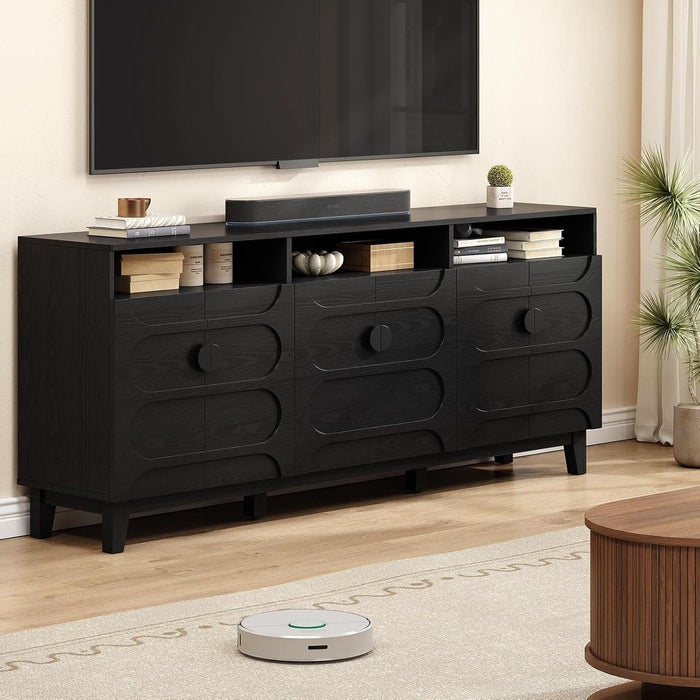 71" Sideboard Buffet Cabinet with Open Storage Shelf & Arched Doors