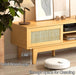Boho TV Stand for 55 65 Inch TV, Rattan Entertainment Center with Shelves, Cabinets and Sliding Doors, TV Media Console Table with Solid Wood Feet & Cord Holes for Living Room, Bedroom, Natural