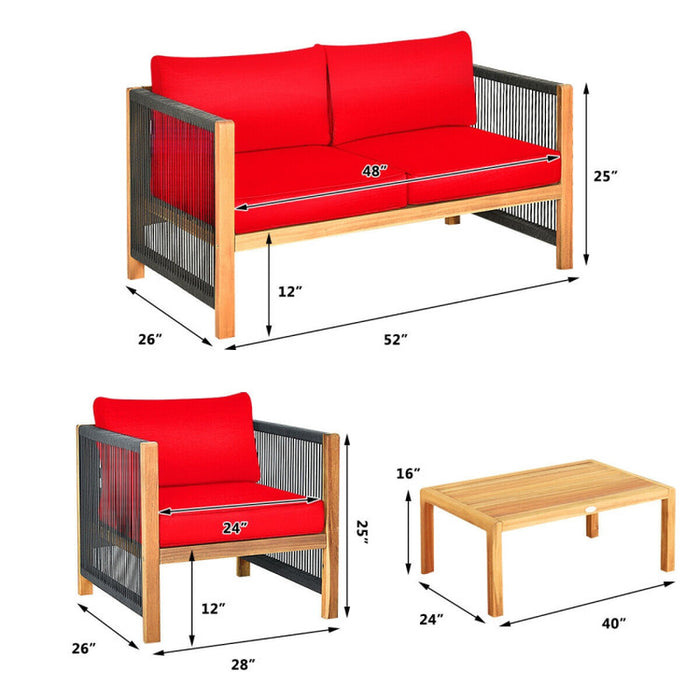 4 Pieces Acacia Wood Sofa Set with Cushions for Outdoor Patio