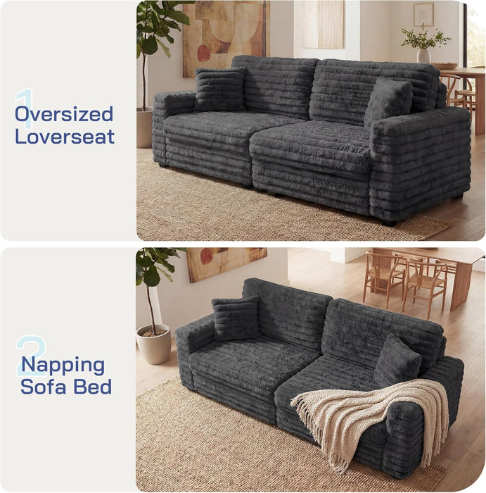 Dark Gray Corduroy Upholstered Loveseat Sofa DeepSeat