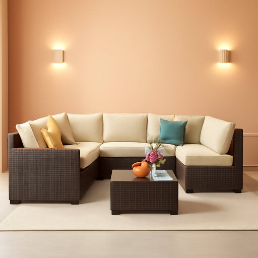 7 Piece Outdoor Patio Sectional Furniture Set, Modular Wicker Outdoor Couch