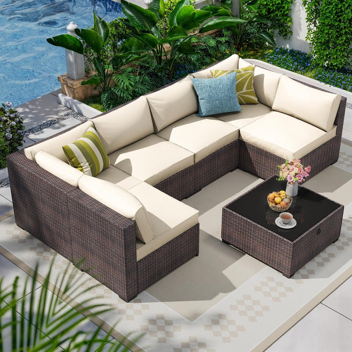 7 Piece Outdoor Patio Sectional Furniture Set, Modular Wicker Outdoor Couch