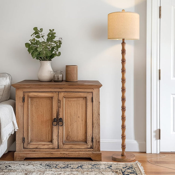 Rustic Floor Lamp 62Inch Walnut LinenTextured Shade