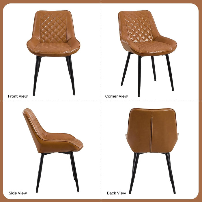 Dining Chair Set of 4, Modern Dining Chairs with Thick Cushions, Faux Leather Kitchen Dining Room Chairs with Metal Adjustable Legs for Dining Living Room, Brown