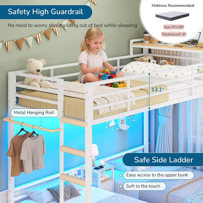 Triple Bunk Bed With BuiltInStorage Shelving White
