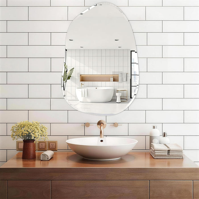 Irregular Wall Mirror,27X20 Asymmetrical Frameless Bathroom Mirror