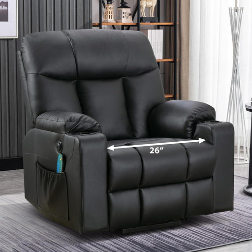 Wide Leather Recliner with Massage & Heat