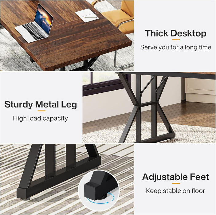 70.8-Inch Executive Desk, Large Computer Office Desk Workstation, Modern Simple Style Laptop Desk Study Writing Table Business Furniture for Home Office (Brown/Black, 70.8 Inch)