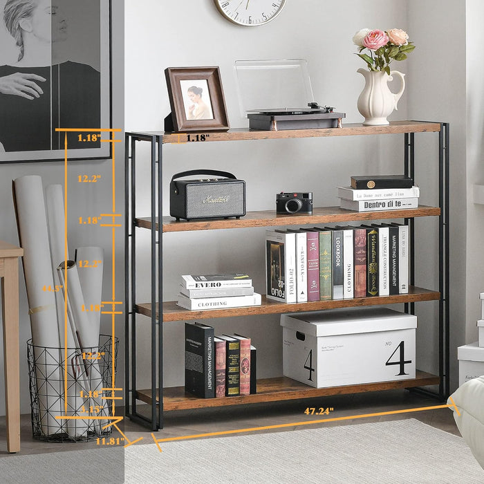 Industrial 4 Tier Bookshelf Rustic Wooden MetalFinish