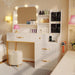 Makeup Vanity Desk with Mirror and Lights,Glass Top Dresser with Charging Station,Vanity Table with Storage and Jewelry Stand,Dressing Table,Edroom Makeup Desk for Women,White
