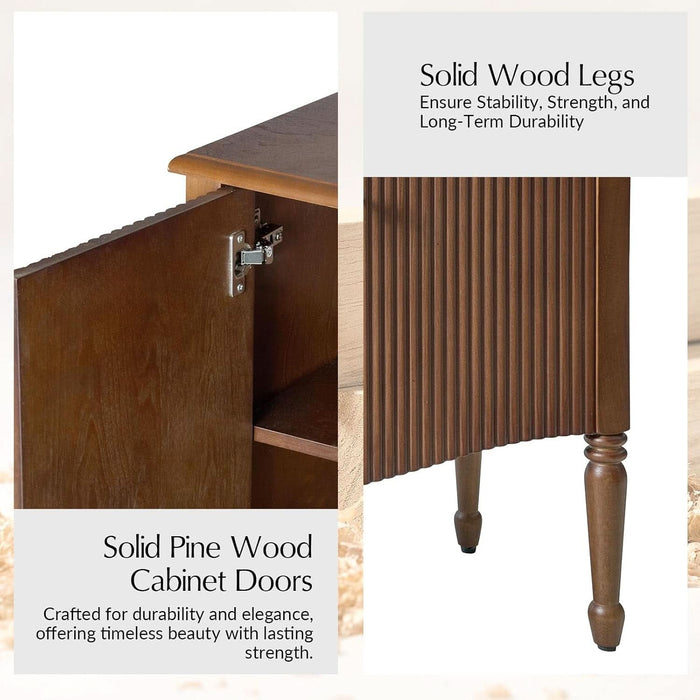 58" Fluted Sideboard Buffet Cabinet with Storage, Walnut