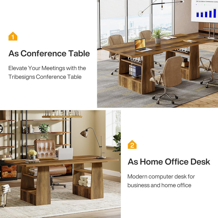 63-Inch Dining Table for 6-8, 4 Shelves Kitchen Table, Large Modern Rectangle Dining Room Furniture, for Living Room (1, Brown)