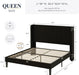 Queen Size Velvet Bed Frame/Vertical Channel Tufted Wingback Headboard/Upholstered Platform Bed/Strong Wooden Slats/No Box Spring Needed/Easy Assembly/Black