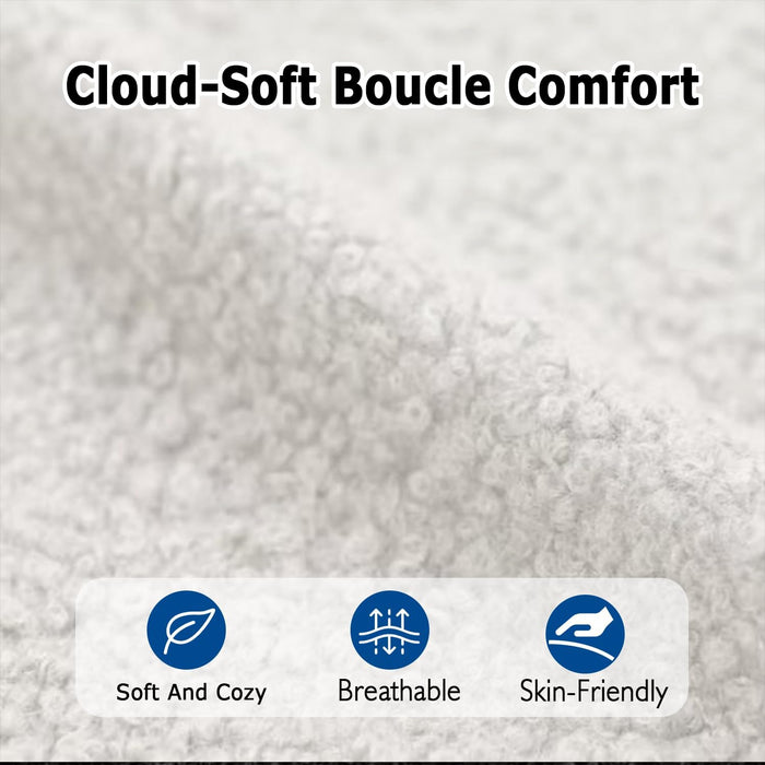 White Boucle Dining Chairs Set of 4, Upholstered Dinner Chair with Metal Frame, Dining Room Chairs with Padded Seat, round Modern Seating for Living Room