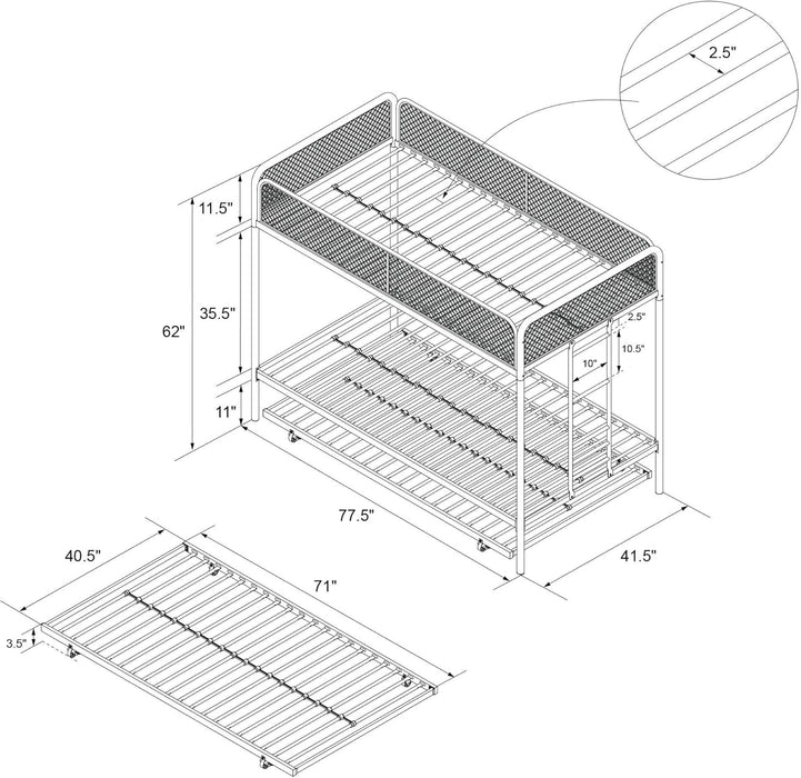 Isaiah Triple Twin Metal Bunk Bed, off White