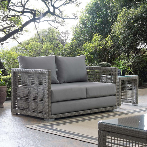 Aura Outdoor Patio Wicker Rattan, Loveseat, Gray Gray