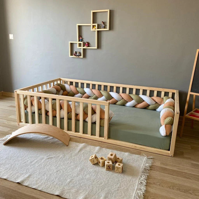 Savannah - Montessori, Toddler Floor Bed, Kids, Handmade, Children’S Furniture, Slats, Wooden, Rails, Entrance, Solid Wood, Natural