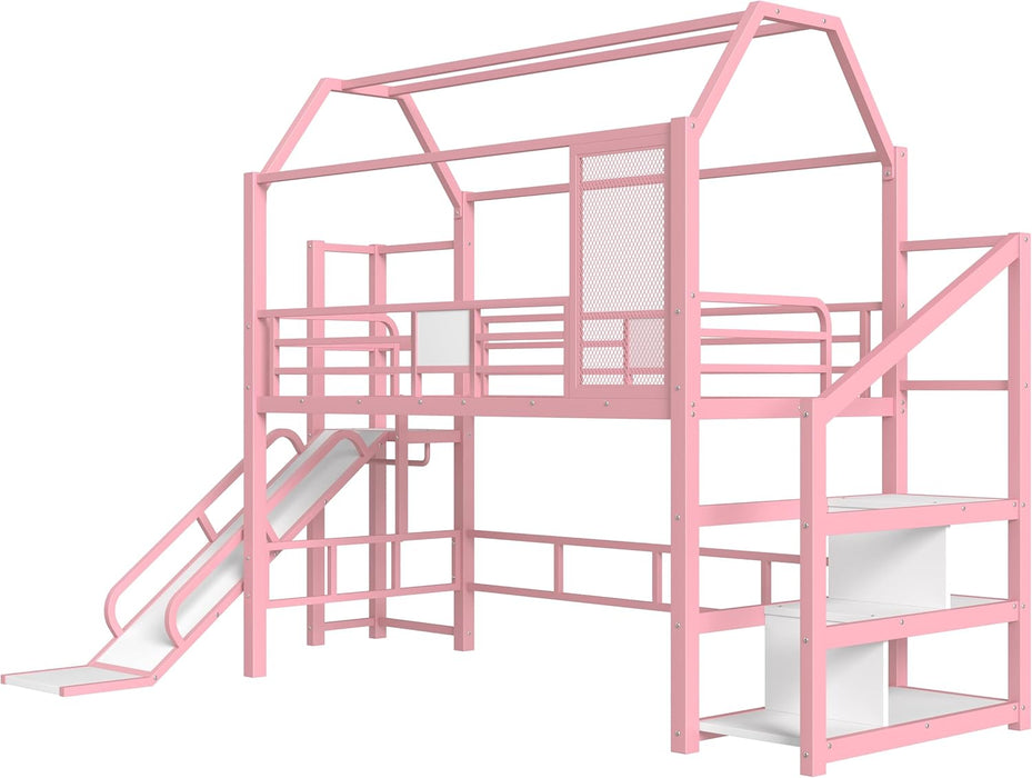 Twin Loft Bed With BuiltInStorage BubblegumPinkTint
