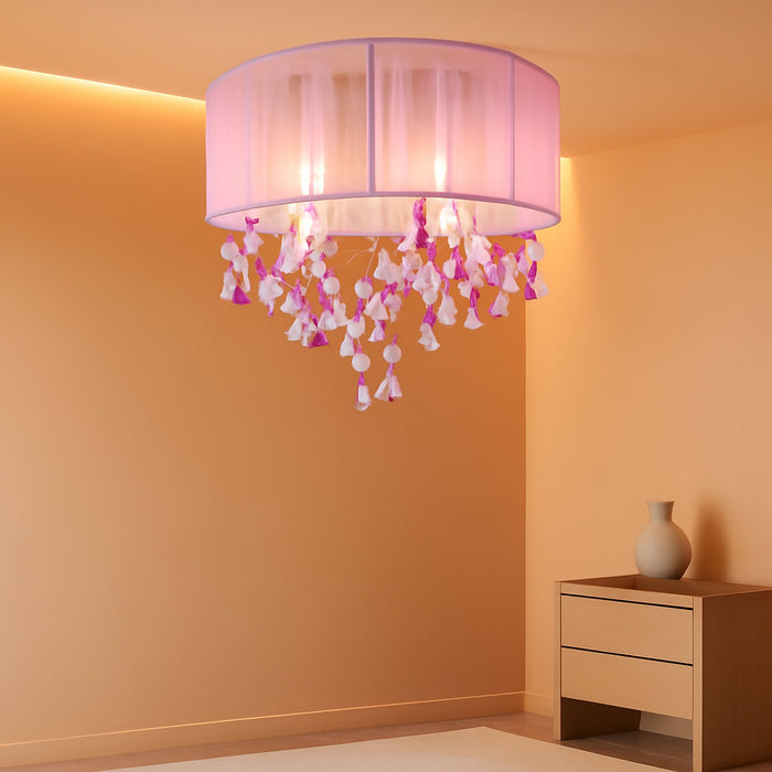 Pink 13Inch Light Chandelier With Handmade Lampshade