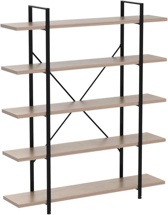 Industrial Reinforced Five Tier Bookshelf Rustic Oak
