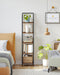Narrow Bookshelf Five Tier Steel Frame WalnutFinish