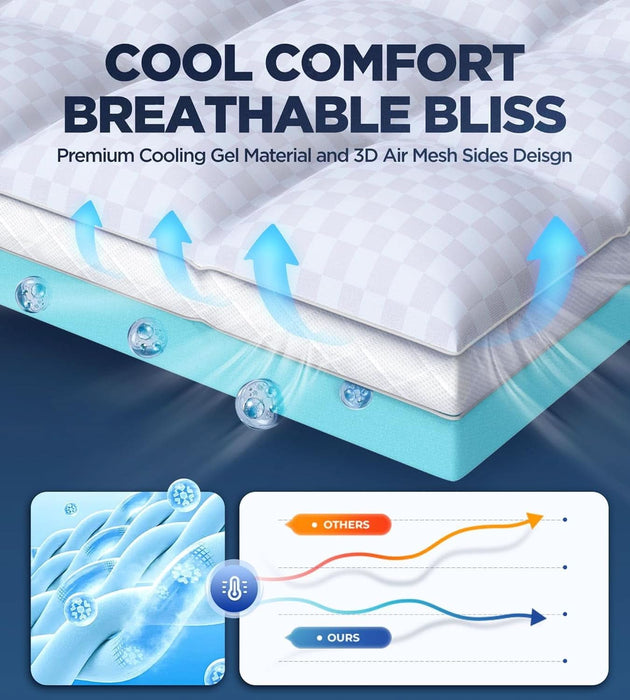 Dual Layer Memory Foam Mattress Topper for Pain Relief with 2X Support, 2" Fluffy Pillow Top Queen Mattress Topper plus 2" Odor-Free Cooling Gel Memory Foam Ultra Comfort Mattress Pad Cover
