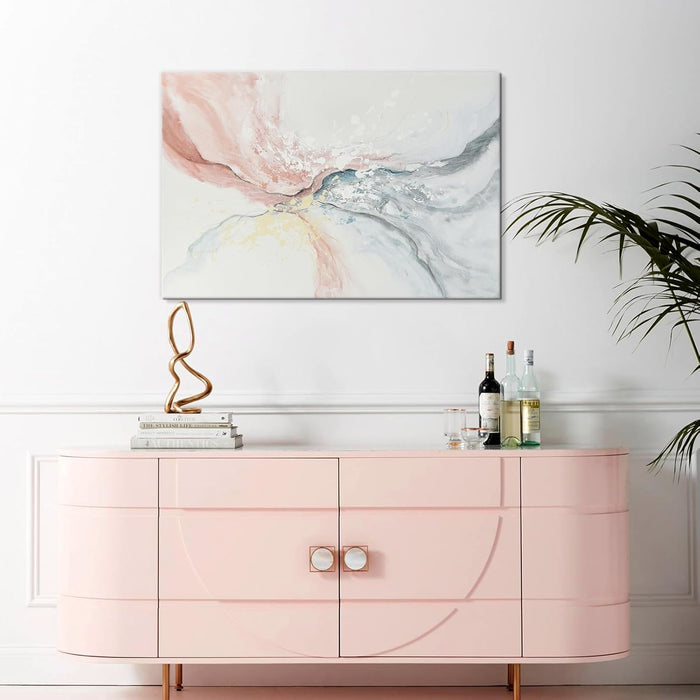 Pink Abstract Canvas Wall Art Blush Pink and Gray Hand Painted Oil Paintings Modern Water Flow Shape Artwork for Bedroom Living Room Kitchen Office Decoration 36" X 24"