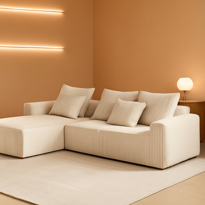 102Inch Beige CloudLounge Sectional Sofa Oversized Seat