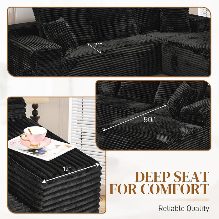 108Inch Corduroy Left Facing Sectional Sofa Charcoal