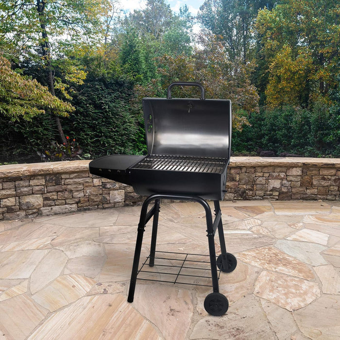 ® King-Griller Gambler Charcoal Grill and Smoker with Damper Smoke Control, Cast Iron Grates, and Side Shelf, 315 Cooking Square Inches in Black, Model E1416
