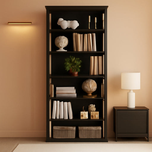 Black Freestanding Floorstanding Bookshelf 75 Inch Wood