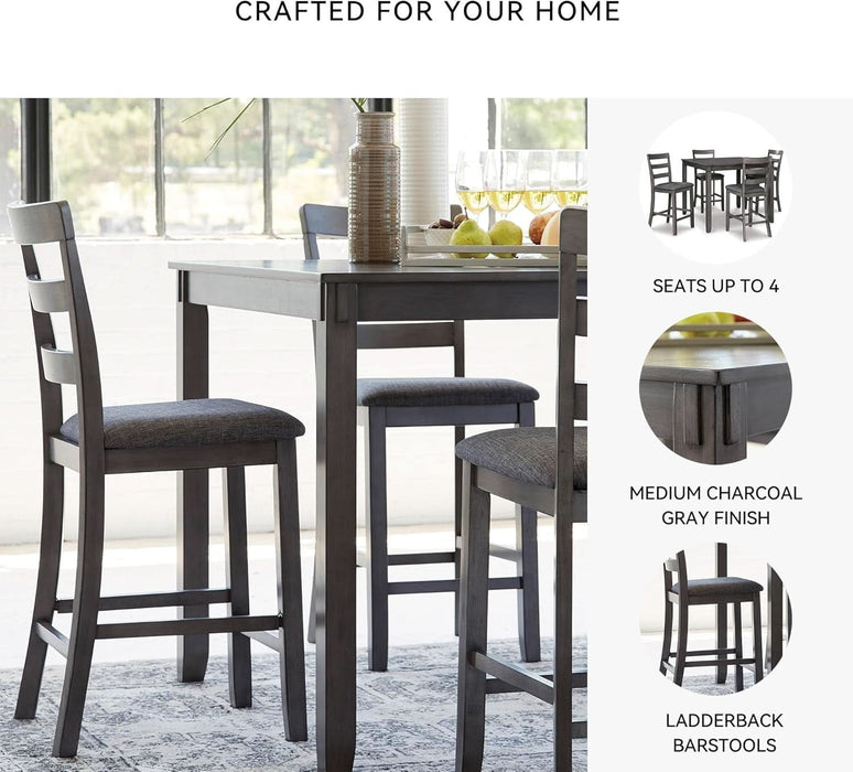 Bridson 5 Piece Dining Room Set, Includes Table & 4 Ladderback Barstools, Wood, Gray