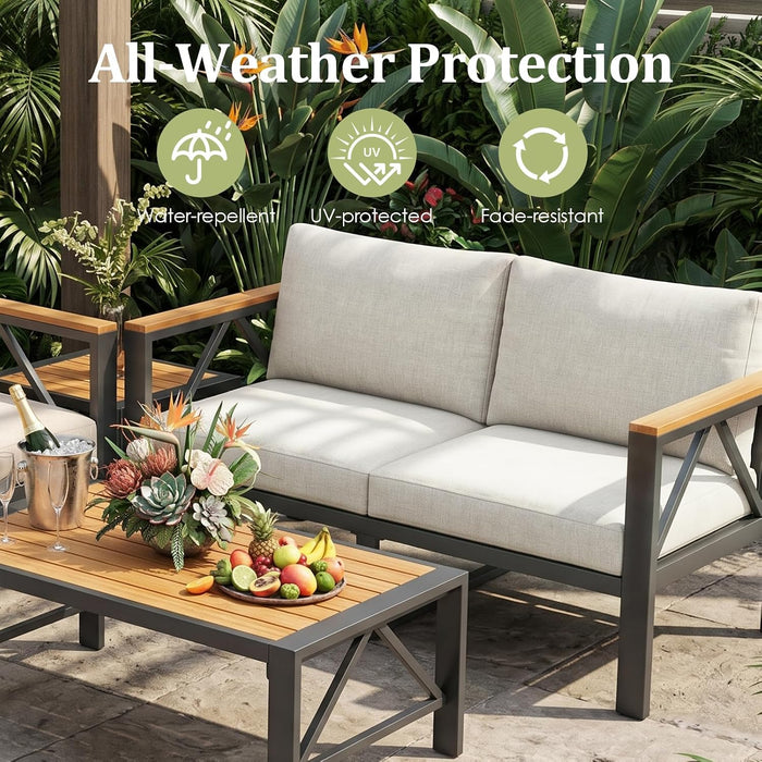 Aluminum Outdoor Patio 2 PCS Armchair Set, Washable Thick Cushions, All-Weather Modern Metal Furniture for Garden, Backyard, Porch, Oatmeal
